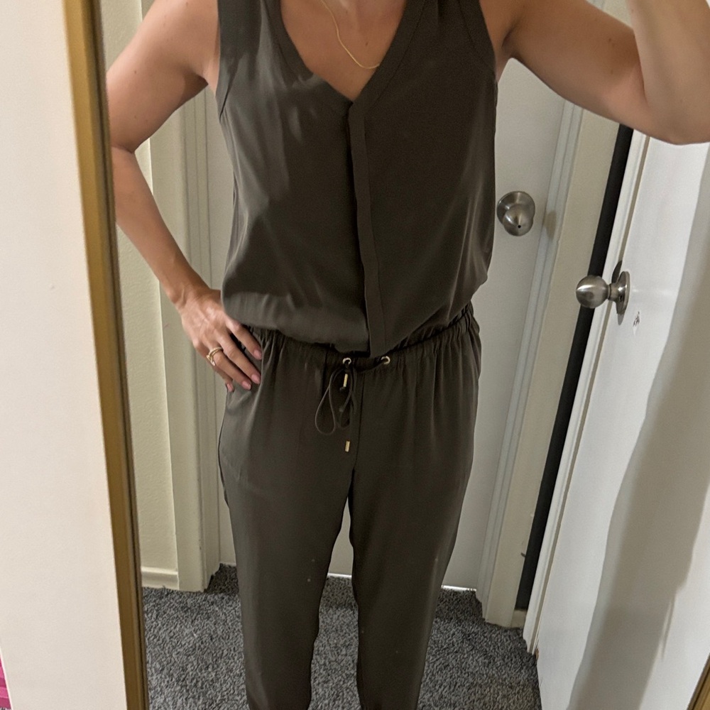 Express Olive Sleeveless Drawstring Jumpsuit